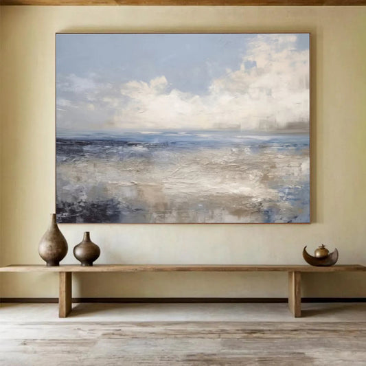 “Blue & Gray Coastal Impression” Impressionist Seascape Painting On Canvas DKH337