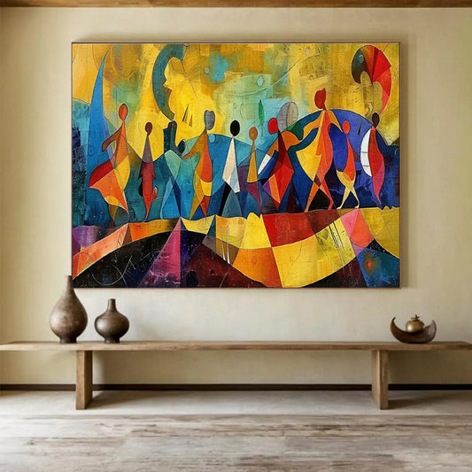 “Colorful Dancing Figures” - Vibrant Multicolor Abstract Figurative Painting On Canvas DKH768