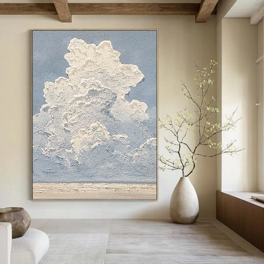 White Clouds on Blue - Textured Sky Painting On Canvas DKH1142