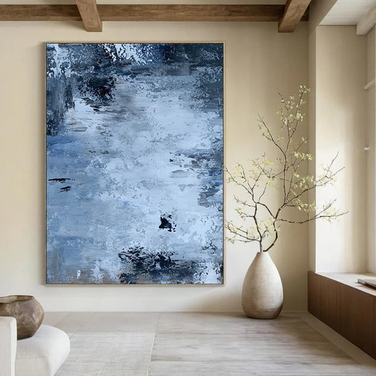 “Blue - Gray Abstract Flow” - Blue, Gray Abstract Painting On Canvas DTP251