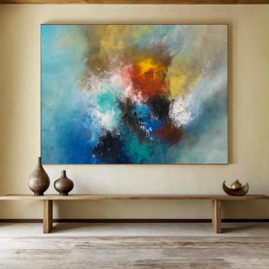 “Vibrant Color Fusion - Swirling Blues, Yellows, and Reds” Painting On Canvas DKH002