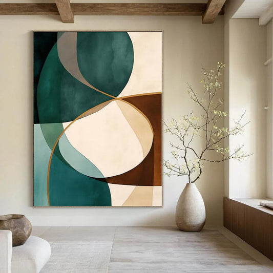 Teal & Brown Intertwined Shapes - Abstract Geometric Acrylic CT1264
