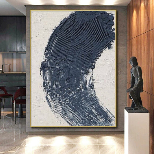 “Thick Blue Crescent Stroke”,Abstract Impasto Style CT0680