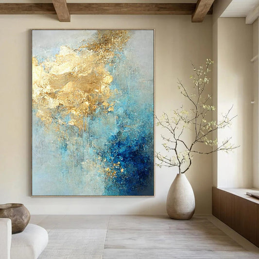 “Blue - Gold Misty Dreamscape” – Textured Abstract Art CT1025