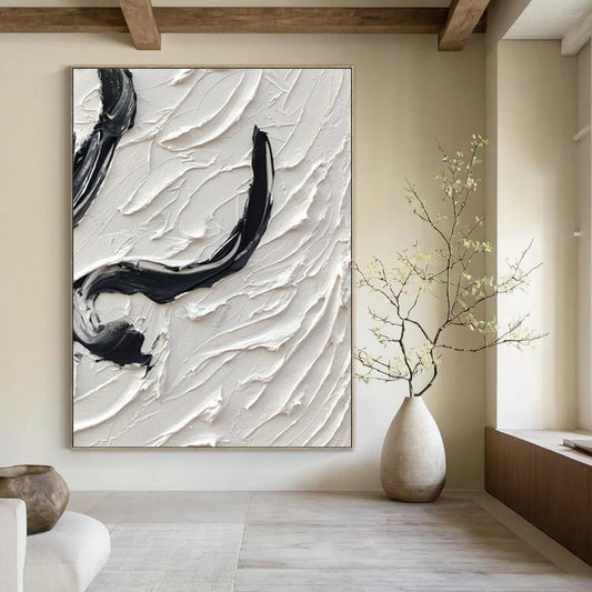 “Black, White Swirl ‘Expressive Whirl’” - Abstract Impasto Painting On Canvas DTP400