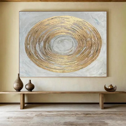 “Golden Circular Abstraction” Abstract Painting On Canvas DLZ109