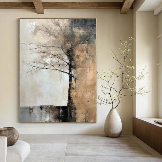 “Abstract Tree in Browns and Grays” - Post - Impressionist Oil Art CT1929