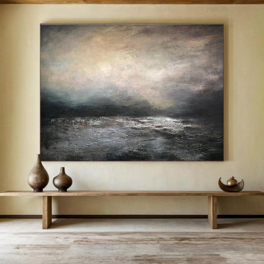 “Moody Gray - Toned Seascape” - Textured Landscape Painting On Canvas DKH781