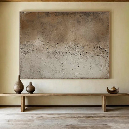“Neutral Textured Calm” - Brown & Beige Minimalist Abstract Painting On Canvas DLZ255