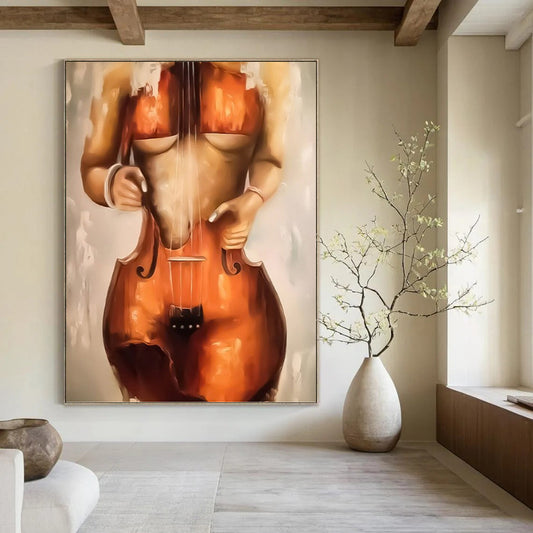 “Cello - Shaped Figure” - Surrealist Oil Painting On Canvas DKH1648