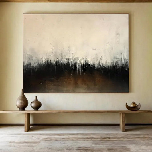 Monochromatic Abstract - Muted Tones and Dripping Effects Painting On Canvas DKH048