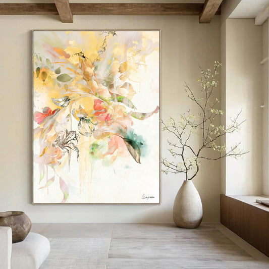 “Yellow - Hued Floral Burst” - Vibrant Flower Bouquet Painting On Canvas DKH1087