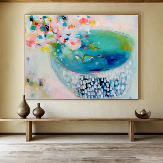 Colorful Floral Bowl - Vibrant Hues and Playful Patterns Painting On Canvas DKH062