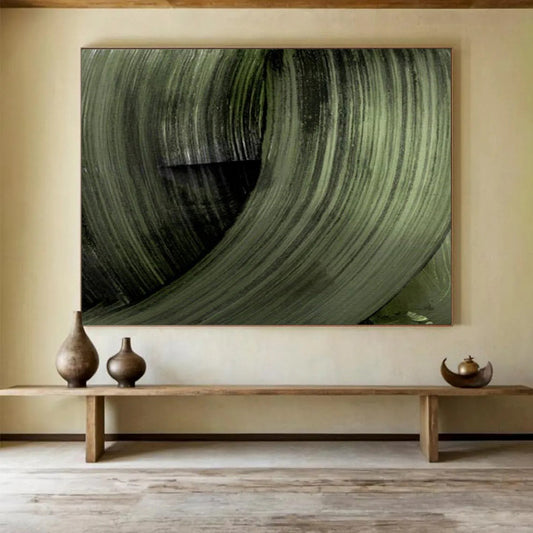 “Swirling Dark Green Forms” Abstract Expressionist Oil Painting On Canvas DLZ123