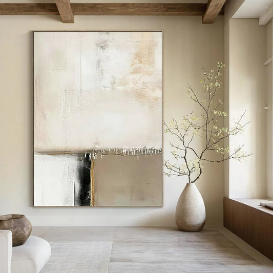 Soft Beige & Black Textured Layers - "Faded Edges" - Abstract Textured Painting CT1476