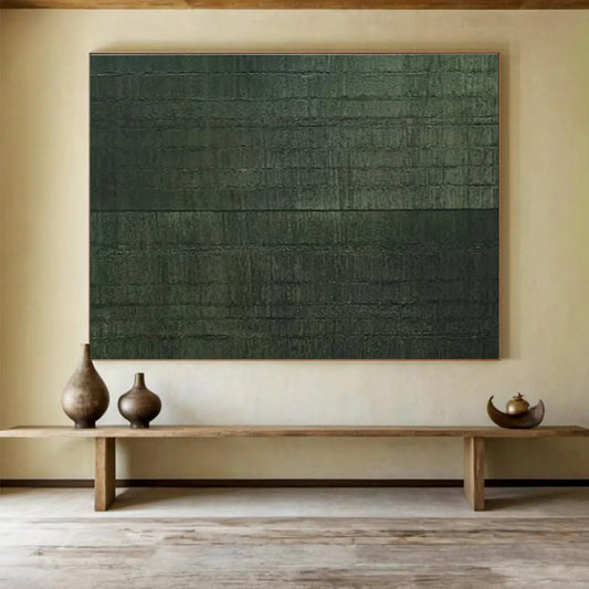 Dark Green Textured Abstract Painting On Canvas DKH656