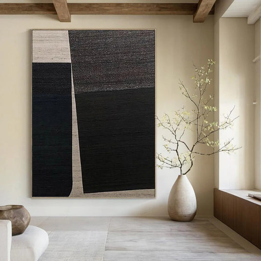 “Black and White Geometric Abstract” - Minimalist Painting On Canvas DKH1114