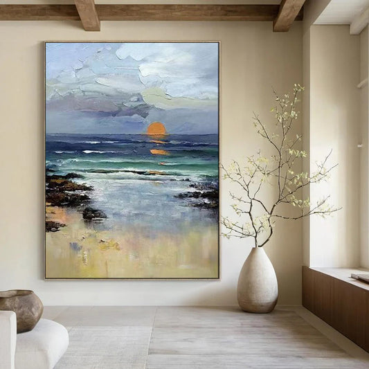 “Impressionistic Sunset Beach” – Landscape Oil Painting On Canvas CT2115