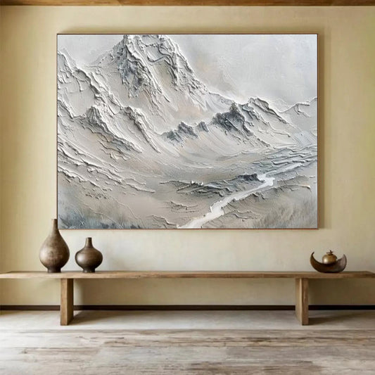 “Monochrome Textured Mountain” Impasto Minimalist Painting On Canvas DKH457