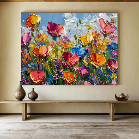 “Colorful Impasto Flower Garden” - Cheerful Floral Painting On Canvas DKH797
