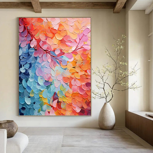 “Rainbow - Colored Leaves” - Impasto Oil Painting On Canvas DKH1655