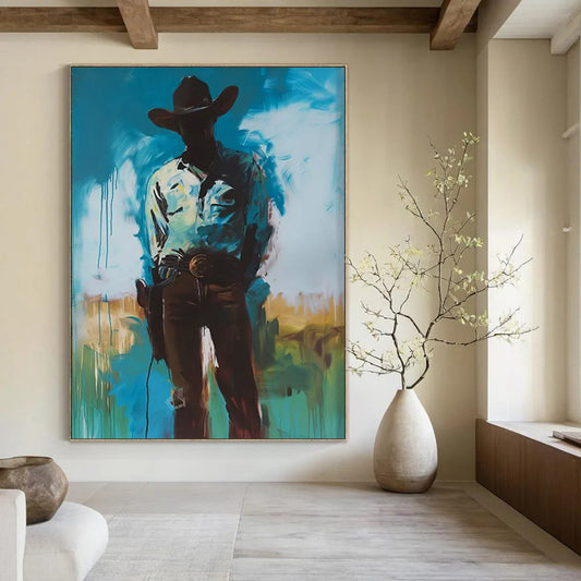 “Shadowed Cowboy in Blue” - Modern Western - Inspired Painting On Canvas DTP102