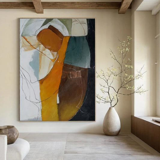 Earth Tones, Abstracted Forms & Lines - "Organic Abstraction" - Mixed - media Abstract Painting CT1457