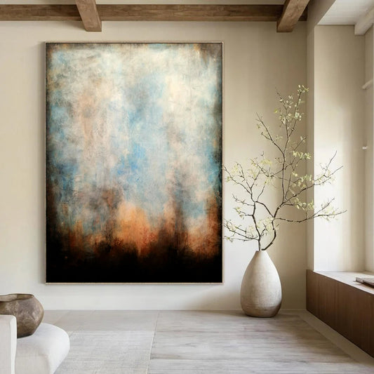 “Muted Blue & Brown Atmospheric Abstract” - Abstract Painting On Canvas CT2324