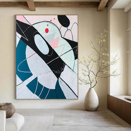 “Geometric Abstract in Pastels - Pinks, Blues, and Subtle Details” Painting On Canvas CT2385