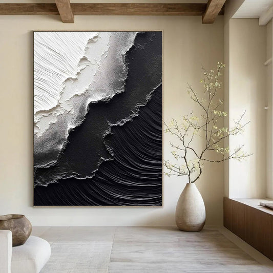 Textured Black and White Abstract Layers - Abstract Painting On Canvas DKH1475