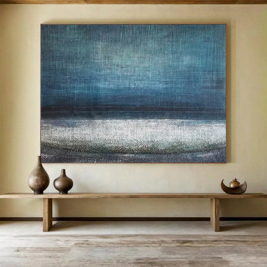 “Deep Blue Textured Seascape” Minimalist Seascape Painting On Canvas DLZ154