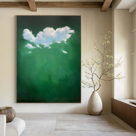 “White Clouds in Green” - Surreal Cloudscape Painting CT1990