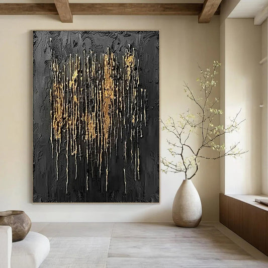 “Black & Gold Textured Abstract” - Abstract Painting On Canvas CT2358