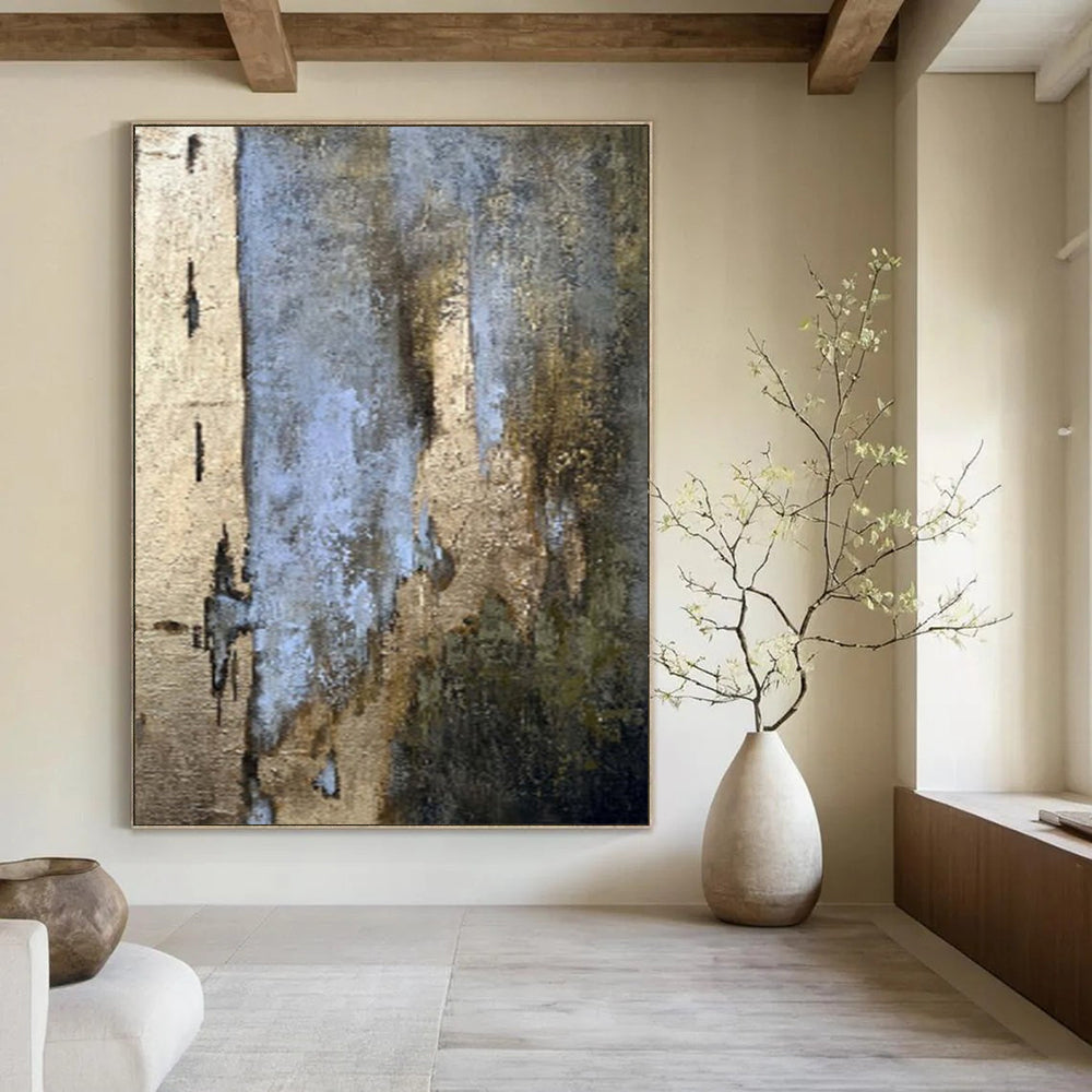 “Blue - Gold - Brown Textured Layers” – Abstract Textured Layer Art CT1001