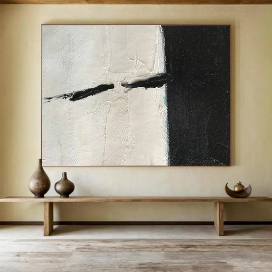 Bold Divide Black and White Textured Abstract Painting On Canvas DKH177