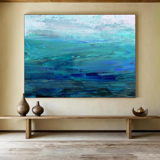 “Cool Blue Abstract Seascape” Abstract Impressionist Painting On Canvas DKH377