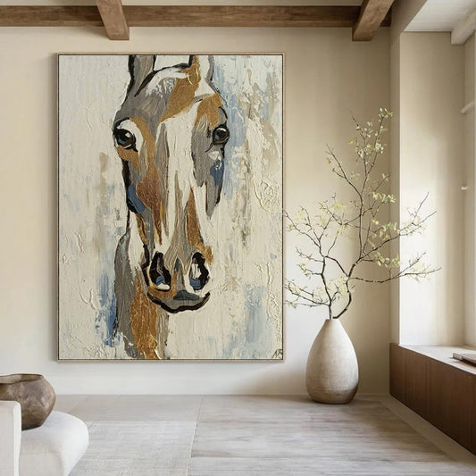 “Gilded Equine Glimpse” - Gold - Accented Horse Head Painting On Canvas CT2186