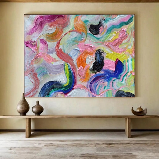 Vibrant Curved Brushstroke Abstract Painting On Canvas DKH292