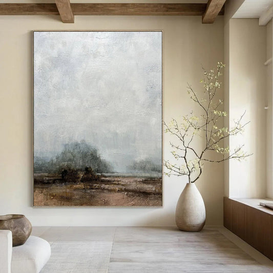 “Misty Horizons” - Gray & Brown Subtle Landscape Painting On Canvas DKH1510