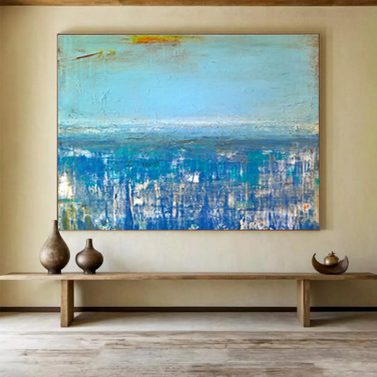 “Blue Abstract Horizon” Abstract Minimalist Painting On Canvas DKH389