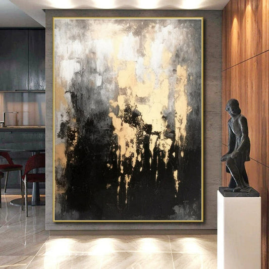 “Gold and Gray Drips” ,Abstract Expressionist Acrylic Art CT0912
