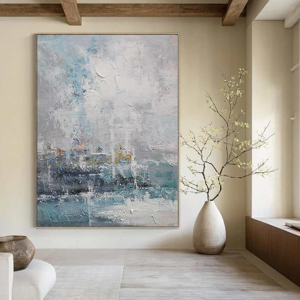 “Soft Blue and Gray Textured Seascape” – Impasto Seascape Painting CT1117