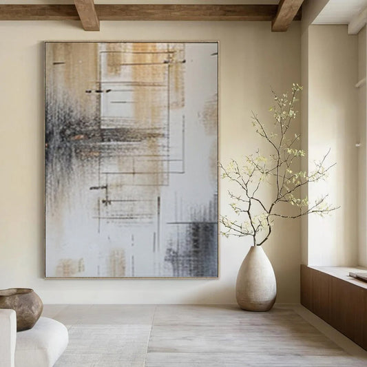 “Brown, Gray & Black Line - Driven Abstract” Painting On Canvas DKH0979