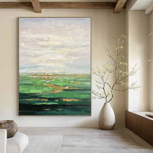 Soft Green and Gold Landscape Abstract - Abstract Painting On Canvas DKH1341