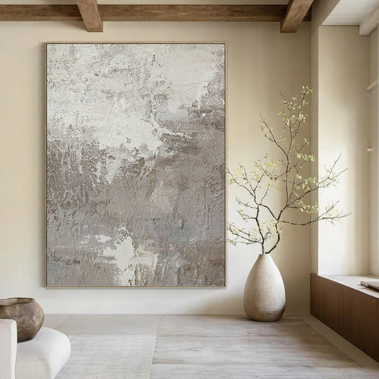 Textured Gray and White Abstract - Abstract Painting On Canvas DKH1500