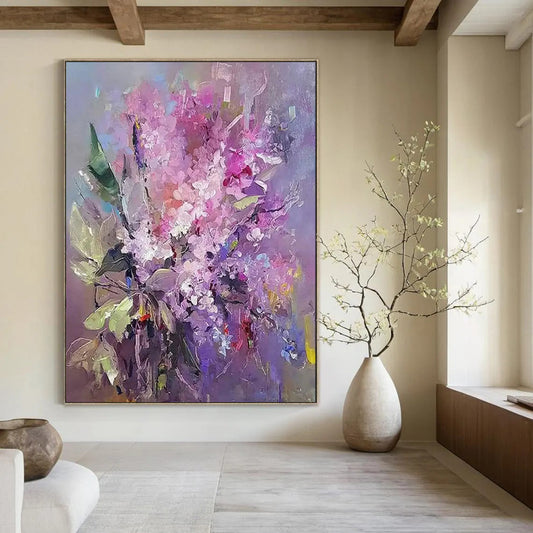 “Lilac Blooms in Soft Light” – Impasto Floral Painting On Canvas CT2109