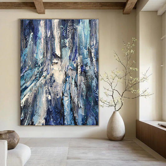 Deep Blue Textured Abstraction - Impasto Abstract Acrylic On Canvas CT1350