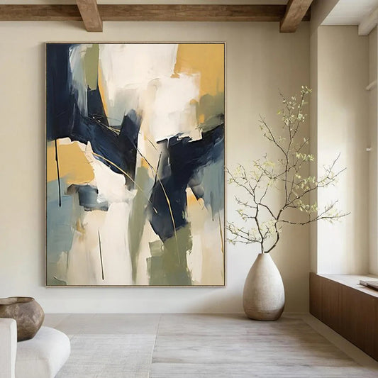 “Blue - Yellow Geometric Abstraction” - Modernist Abstract Painting On Canvas DTP123