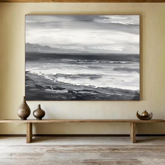 Monochromatic Seascape - Abstract Seascape Painting On Canvas DKH632