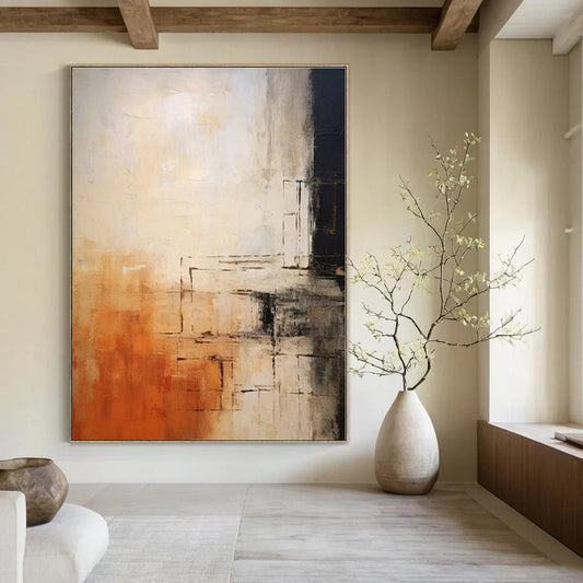 Warm Tones with Black Lines - Abstract Geometric Acrylic On Canvas CT1335